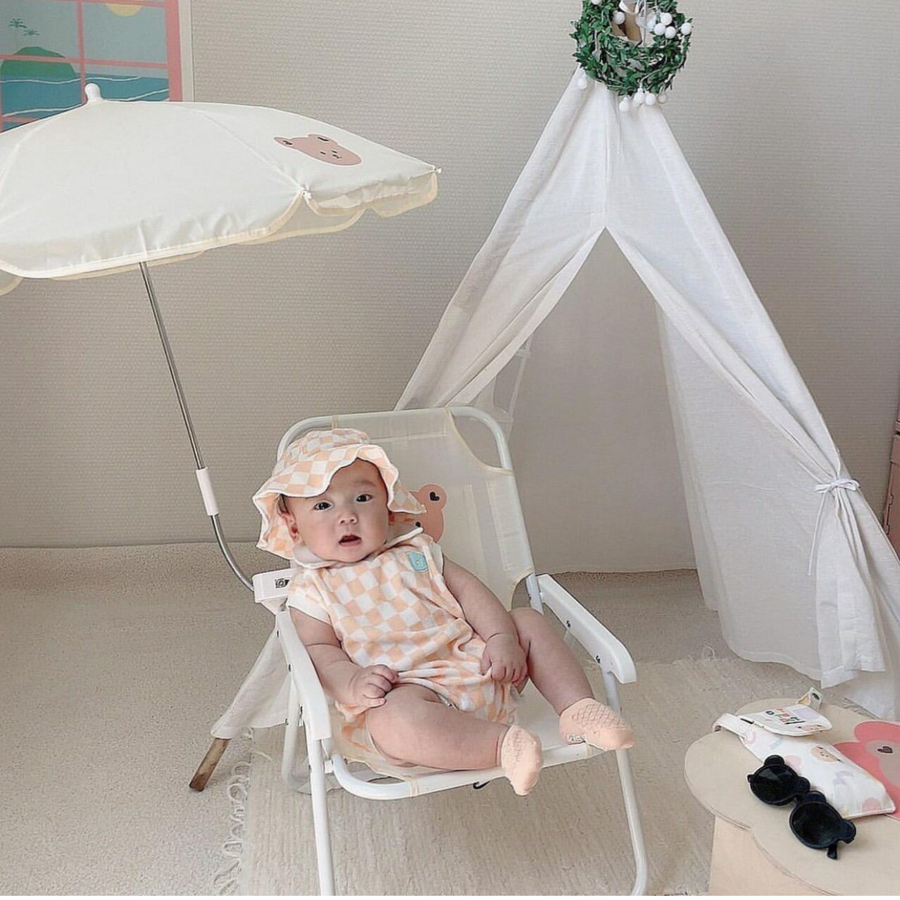 パラソル付きビーチチェア 子供用アウトドアビーチチェア 耐久性のあるPP折りたたみ式ポータブル椅子