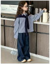 韓国子供服 女の子 シャツ+ストール ファッション 春秋 長袖 ストライプ柄 無地 キッズ おしゃれ トップス カジュアルシャツ 通学着 春着 秋着 イベント ...