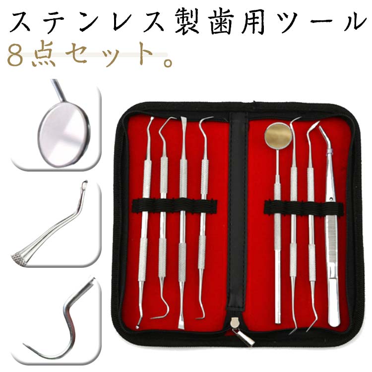 【楽天スーパーSALE対象商品】 デンタルツール 8点セット 歯石取り 器具 ステンレス製 歯用ミラー 歯垢..