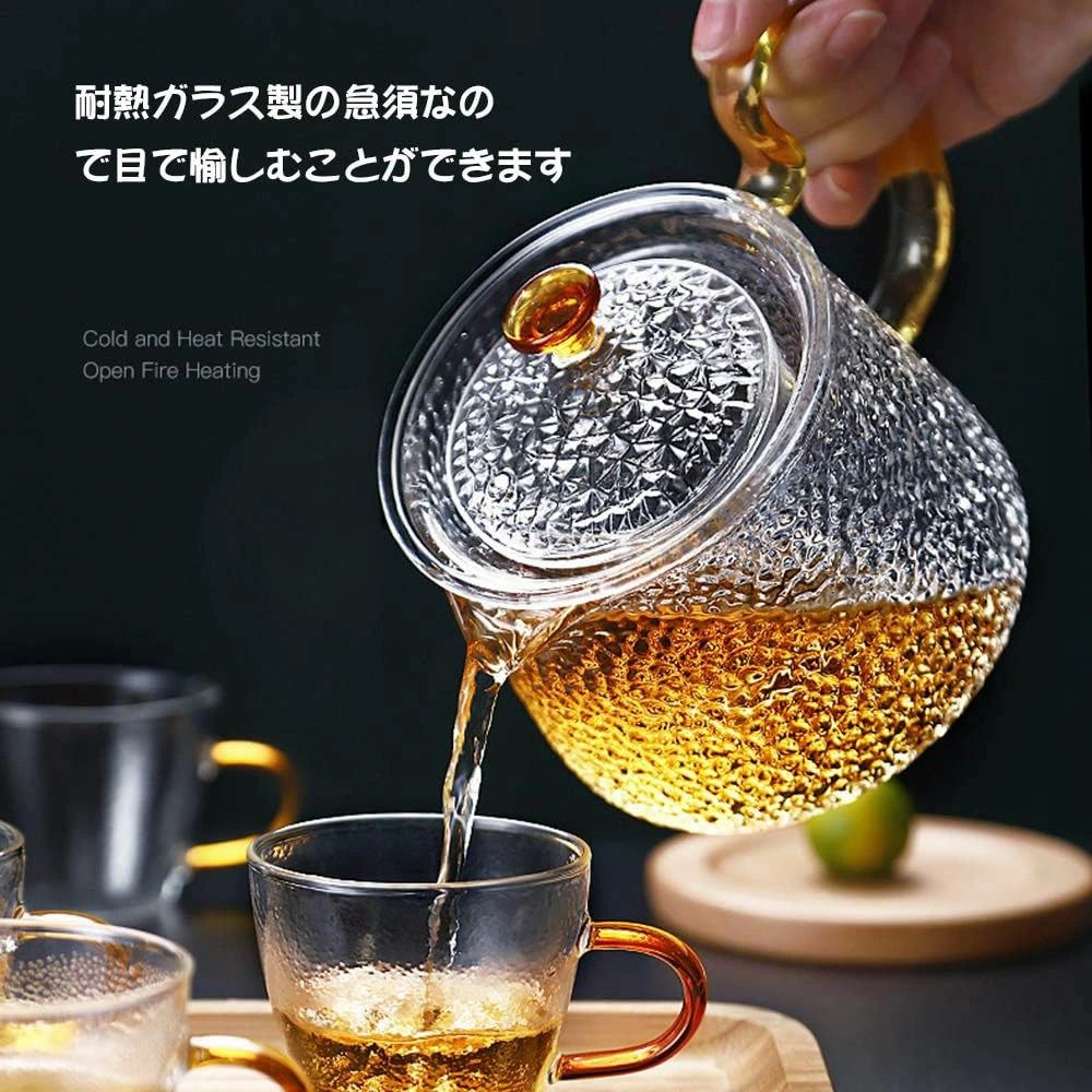 ＼全商品ポイント5倍＋クーポン配布中／ 耐熱ガラス ティーポット 茶こし付き クルミ持ち手 ガラス製ポ..