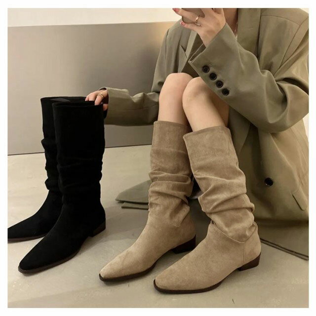 【楽天スーパーSALE対象商品】 ロングブーツ スエードブーツ ローヒール 秋冬 レディース おしゃれ シ..