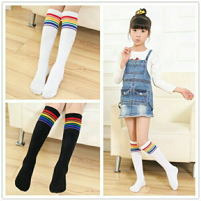 乐天商城 - 【★店内全品対象クーポン有】 キッズ レインボー靴下 ダンス ハイソックス 虹色 子供 ヒップホップ 韓国 ファッション フリーサイズ