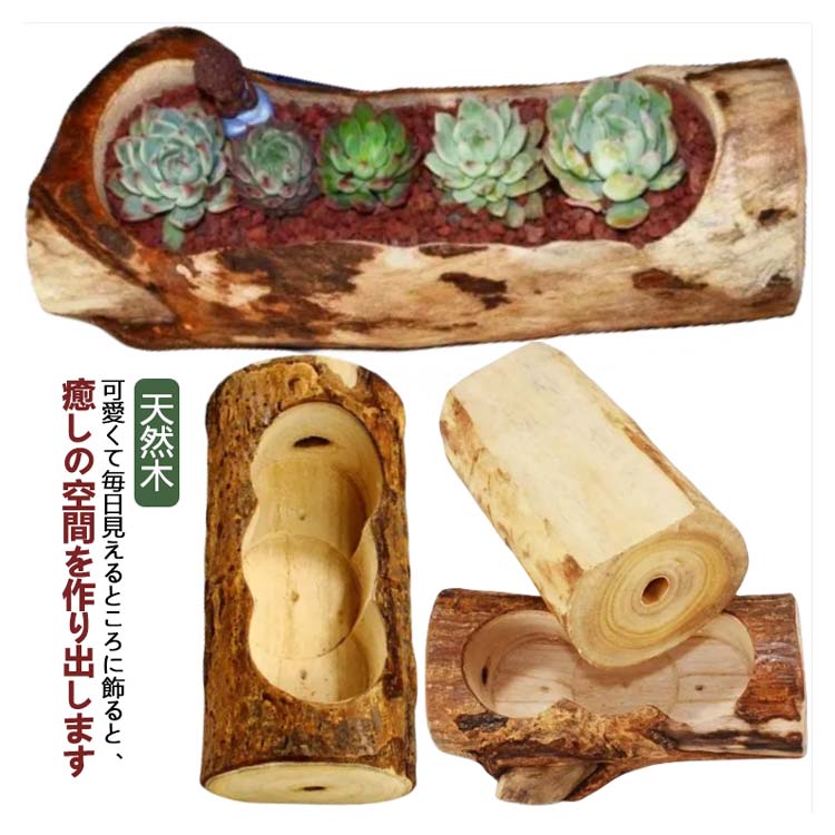 Rakuten - 【★店内全品対象クーポン有】 多肉植物 寄せ植え 鉢 木製 長方形 天然木 底穴あり 観葉植物 鉢植え フラワーポット 苔玉 サボテン 園芸用 DIY ナチュラル 木製鉢 大サイズ