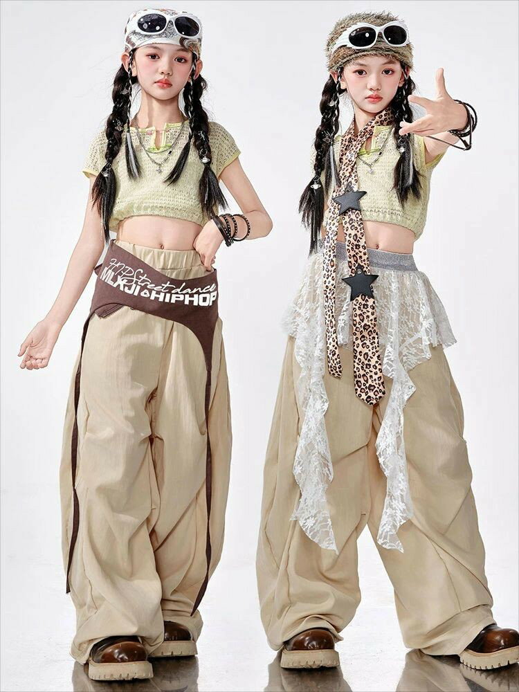 樂天商城 - 黄色 メッシュ カバーアップ チアガール ダンス衣装 セットアップ ショート丈トップス キッズ 女の子 韓国風 K-POP 子供服