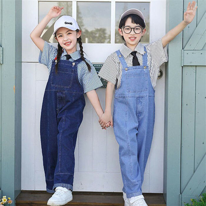 Overalls - ダンス衣装 オーバーオール カジュアル デニム サロペット シャツ ジュニア 子供服 無地 女の子 男の子 幼稚園 小学生 中学生 ガールズ 子供 服 おしゃれ かっこいい 可愛い プチプラ ファッション お揃い 春夏秋