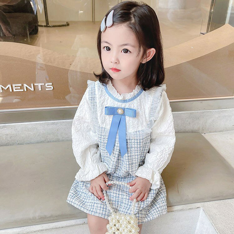女の子 長袖 ワンピース キッズ ジュニア フォーマル カジュアル フェイクレイヤー...