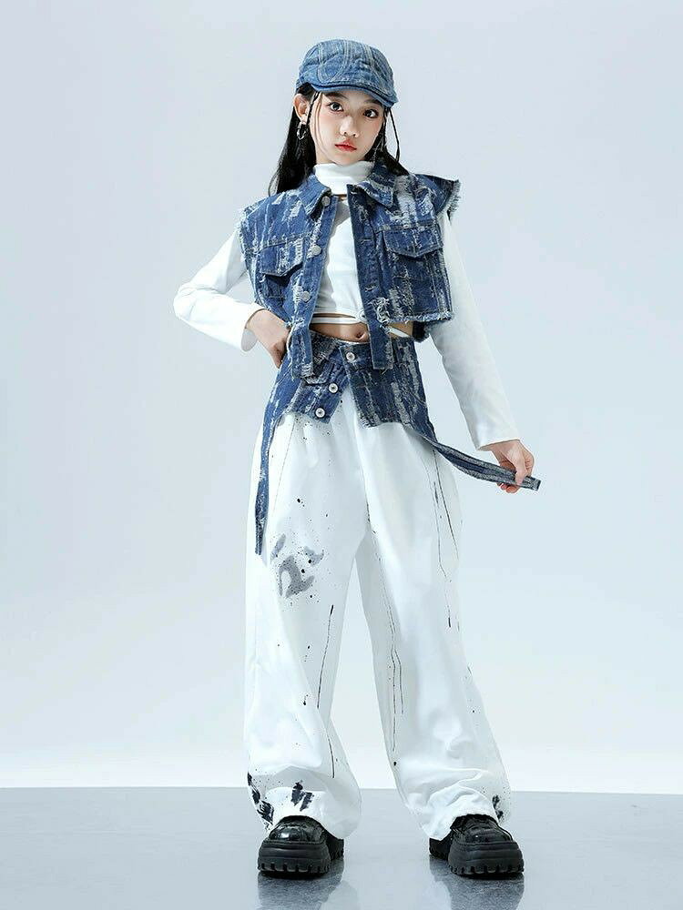 Rakuten - 【SS限定★店内全品対象クーポン有★】 キッズ ダンス衣装 上下セット 女の子 長袖 白 トップス カジュアルパンツ
