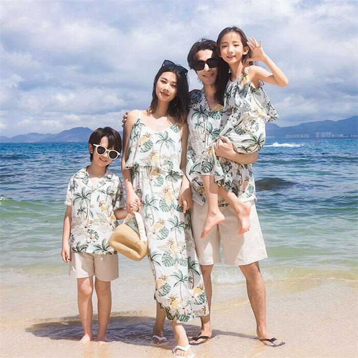 乐天商城 - 【★店内全品対象クーポン有★】 家族ペアルック 親子お揃い 花柄ワンピース メンズアロハシャツ 夏リゾート
