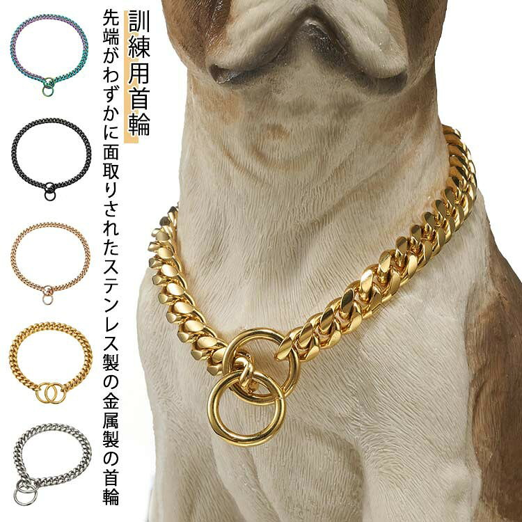 犬 首輪 ステンレス チェーン 引っ張り しつけ用 訓練 トレーニング 中型犬 大型犬