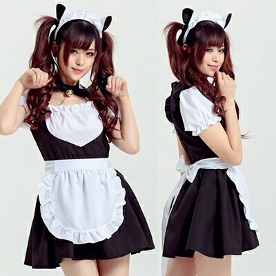 プライバシー配送 メメイド服 コスプレ 衣装 猫耳 カチューシャ 付 | ハロウィン クリスマス 仮装 ネコ耳 ねこみみ アニマル 動物 チョーカー 黒白 ワンピース エプロン セット アイドル コンカフェ 男の娘 女装