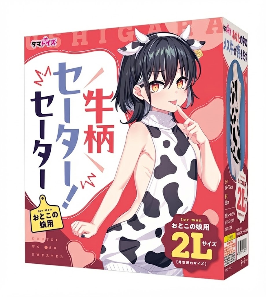 乐天商城 - プライバシー配送 牛柄 ニット セーター 背中開き おとこの娘 大きいサイズ 2L | 例のセーター タートルネック ノースリーブ コスプレ 衣装 アニマル カウ柄 セクシー 男装 女装 メンズ 男性 ジェンダーレス コスチューム ぺし太 イベント 撮影会