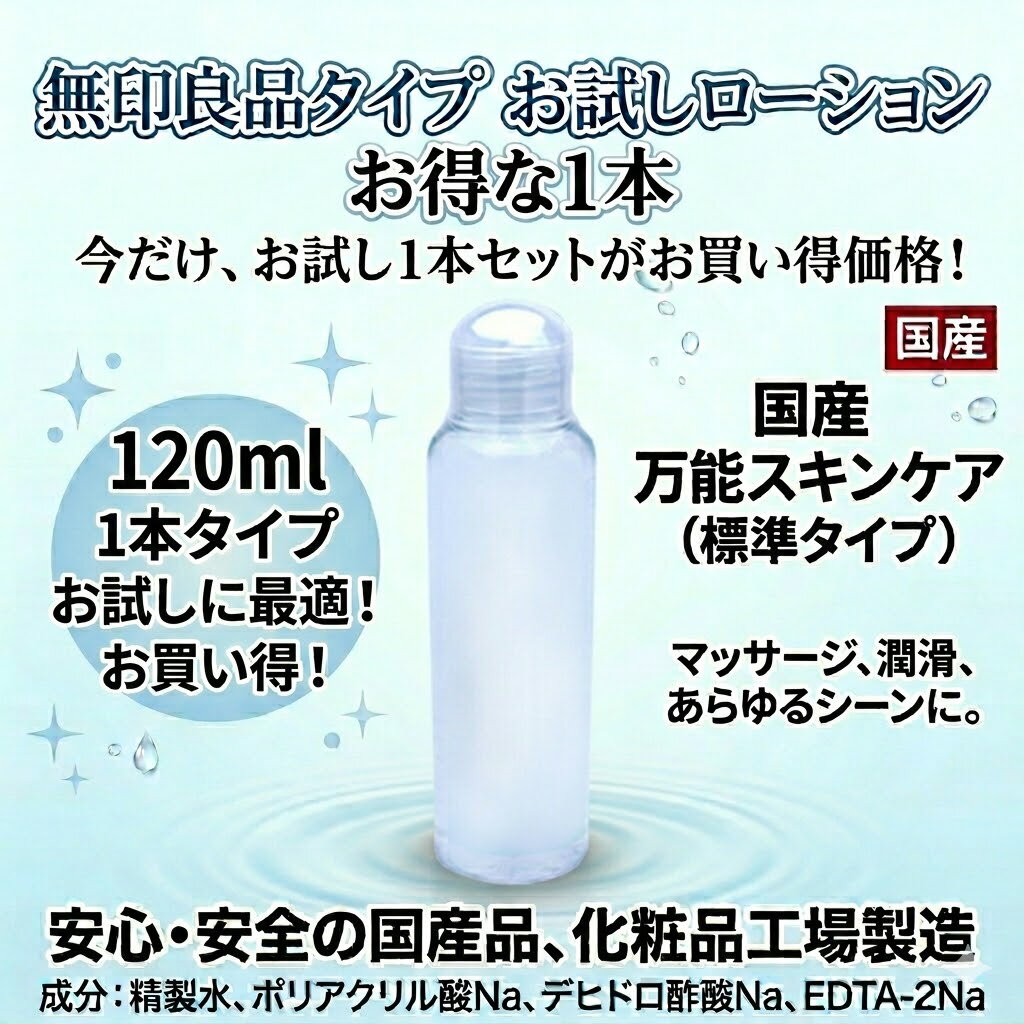 プライバシー梱包 【オリジナルローション 120ml 潤滑 ゼリー マッサージ ローション 無印 ノーブランド 最高品質 お試し 携帯用 持ち運び トラベル コンパクト 標準粘度 万能タイプ 日本製 国産 化粧品工場製造 雑貨