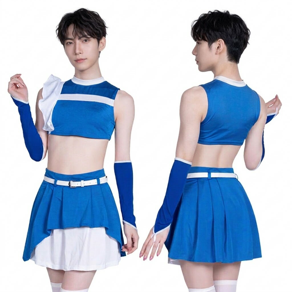 【中身がバレない梱包】 コスプレ 衣装 チアガール ダンス ブルー 大きいサイズ XL レディース メンズ 男の娘 女装 兼用 スポーティー アイドル ハロウィン 撮影会