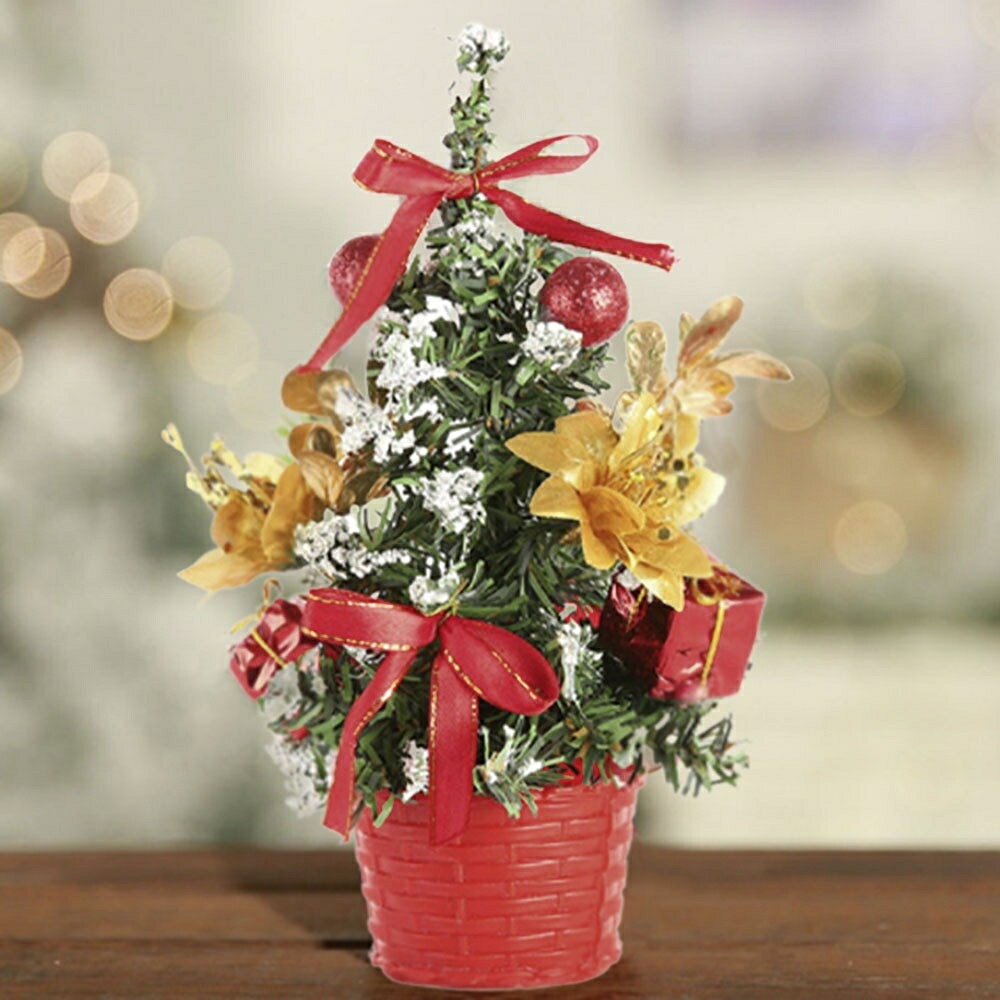 すぐ飾れる華やかデコ ミニクリスマスツリー 20cm 飾り付け済み 置物 室内用 オーナメント 玄関/テーブル/卓上