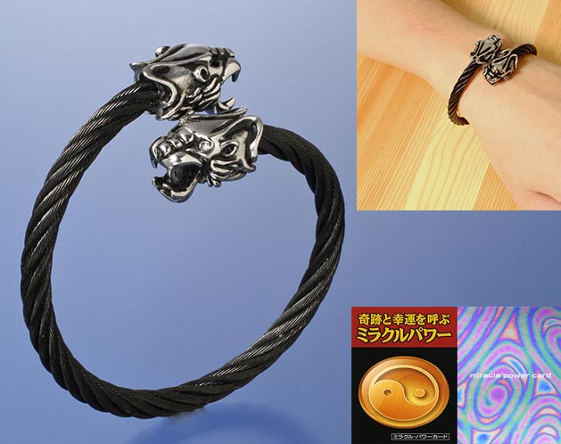 勝運を呼ぶ虎モチーフ ワイヤーバングル ステンレス316/304 タイガーアイ ラインストーン 全1色 メンズ 仕事運/勝負運/厄除け