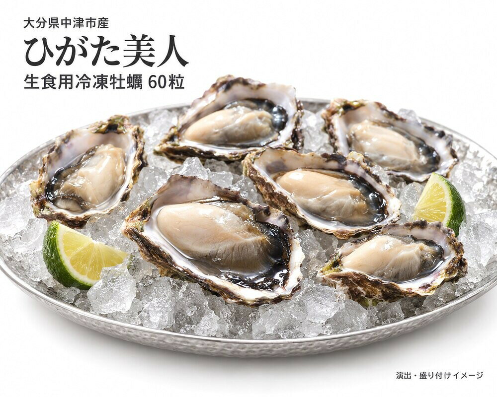 STORYその日、テーブルの真ん中に。 「ひさしぶり」と玄関で交わす声。台所には湯気と、笑い声。大皿いっぱいに並んだ殻付きの牡蠣を運ぶと、テーブルのあちこちから「わあ」。その一声から、ひさしぶりの食卓が動き出します。 5 REASONSひがた美人を選ぶ、5つの理由 01 並べるだけで、主役になる。殻付きのまま大皿に盛るだけ。手の込んだ料理をしなくても、食卓が一気にごちそうになります。02 60粒。大人数でも、足りる。10人で囲んでもひとり6粒。「もうひとつ、いい？」が遠慮なく言える量です。03 冷凍だから、日程に縛られない。届いたら冷凍庫へ。消費期限は出荷日から30日間。当日は流水で約15分解凍するだけ。04 干潟育ちの、甘みと歯ごたえ。潮の満ち引きにもまれて育つから、甘みが強く、身はぷりっと。05 生食用。検査を重ねた安心。週1回以上のノロウイルス検査、月1回以上の生体検査・海域検査を行っています。 SCENEこんな日に、届けたい。 ▶ 帰省・お正月に家族がそろう日の、とっておきの一皿。買い出しに追われず、会話の時間が増えます。▶ 実家・義実家への贈り物に会えない年も、牡蠣が届けば話がはずむ。「届いたよ、みんなで食べたよ」の電話がうれしい贈り物です。▶ ホームパーティーのサプライズに持ち寄りの日に、殻付き牡蠣60粒。テーブルに出した瞬間、その日の主役が決まります。▶ 忘年会・新年会に人数が多い集まりこそ、60粒のたっぷり感が活きます。▶ BBQ・キャンプに殻ごと網にのせて、焼き牡蠣に。じゅわっと弾ける音も、ごちそうのうち。 HOW TO届いてから、食卓まで。 STEP1　届いたら冷凍庫へ（-18℃以下）STEP2　食べる日に、流水で約15分解凍STEP3　付属のカキ剥きナイフで殻を開けるSTEP4　大皿に盛り付けて、みんなで殻付き牡蠣がはじめてでも、食べ方のご案内をお付けしています。 ORIGIN干潟が育てる、ひと粒。 大分県中津市。遠浅の海に、広い干潟が広がる町。ひがた美人は、この干潟で籠に入れ、一粒ずつ育てる牡蠣です。潮が満ちれば、海の中で揺られる。潮が引けば、太陽と風にふれる。毎日くり返されるこの満ち引きが、強い甘みと、ぷりっとした歯ごたえを育てます。 RECIPE生で、蒸して、焼いて。60粒だから、ぜんぶ楽しめる。 ・生牡蠣　かぼすをひと搾りして、つるりと・蒸し牡蠣　殻ごと蒸して、ふっくら・焼き牡蠣　網やフライパンで、香ばしく・カキフライ　子どもも喜ぶ、揚げたてを・グラタン・土手鍋・バター醤油　最後の一粒まで MESSAGE「おいしいね」が聞きたくて。 牡蠣をひとつ取り分けるたびに、会話がまたひとつ生まれる。家族がそろう日にも、大切な人への贈り物にも、パーティーのサプライズにも。中津の干潟から、ごちそうの時間をお届けします。 INFORMATION商品情報名称殻付き牡蠣（生食用・冷凍）ブランドひがた美人産地大分県中津市（豊前海）内容量60粒（Mサイズ・1粒約40g）付属品カキ剥きナイフ、食べ方のご案内保存方法要冷凍（-18℃以下）消費期限出荷日より30日間（冷凍）配送ヤマト運輸 クール宅急便（冷凍）※流水で約15分解凍し、殻を開けてお召し上がりください。解凍後はお早めにどうぞ。※解凍後の再冷凍はお控えください。※生で召し上がる際は、必ず解凍後すぐにお召し上がりください。体調のすぐれない方、小さなお子さま、ご高齢の方は、中心部までしっかり加熱してお召し上がりください。※小さなカニが殻の中に入っていることがあります。牡蠣と共生する無害なカニです。※週1回以上のノロウイルス検査、月1回以上の生体検査・海域検査を行っています。※天然の産物のため、大きさ・形には個体差があります。※写真はすべて調理・盛り付けのイメージです。食器・薬味（かぼす等）は商品に含まれません。STORYその日、テーブルの真ん中に。 「ひさしぶり」と玄関で交わす声。台所には湯気と、笑い声。大皿いっぱいに並んだ殻付きの牡蠣を運ぶと、テーブルのあちこちから「わあ」。その一声から、ひさしぶりの食卓が動き出します。 5 REASONSひがた美人を選ぶ、5つの理由 01 並べるだけで、主役になる。殻付きのまま大皿に盛るだけ。手の込んだ料理をしなくても、食卓が一気にごちそうになります。02 60粒。大人数でも、足りる。10人で囲んでもひとり6粒。「もうひとつ、いい？」が遠慮なく言える量です。03 冷凍だから、日程に縛られない。届いたら冷凍庫へ。消費期限は出荷日から30日間。当日は流水で約15分解凍するだけ。04 干潟育ちの、甘みと歯ごたえ。潮の満ち引きにもまれて育つから、甘みが強く、身はぷりっと。05 生食用。検査を重ねた安心。週1回以上のノロウイルス検査、月1回以上の生体検査・海域検査を行っています。 SCENEこんな日に、届けたい。 ▶ 帰省・お正月に家族がそろう日の、とっておきの一皿。買い出しに追われず、会話の時間が増えます。▶ 実家・義実家への贈り物に会えない年も、牡蠣が届けば話がはずむ。「届いたよ、みんなで食べたよ」の電話がうれしい贈り物です。▶ ホームパーティーのサプライズに持ち寄りの日に、殻付き牡蠣60粒。テーブルに出した瞬間、その日の主役が決まります。▶ 忘年会・新年会に人数が多い集まりこそ、60粒のたっぷり感が活きます。▶ BBQ・キャンプに殻ごと網にのせて、焼き牡蠣に。じゅわっと弾ける音も、ごちそうのうち。 HOW TO届いてから、食卓まで。 STEP1　届いたら冷凍庫へ（-18℃以下）STEP2　食べる日に、流水で約15分解凍STEP3　付属のカキ剥きナイフで殻を開けるSTEP4　大皿に盛り付けて、みんなで殻付き牡蠣がはじめてでも、食べ方のご案内をお付けしています。 ORIGIN干潟が育てる、ひと粒。 大分県中津市。遠浅の海に、広い干潟が広がる町。ひがた美人は、この干潟で籠に入れ、一粒ずつ育てる牡蠣です。潮が満ちれば、海の中で揺られる。潮が引けば、太陽と風にふれる。毎日くり返されるこの満ち引きが、強い甘みと、ぷりっとした歯ごたえを育てます。 RECIPE生で、蒸して、焼いて。60粒だから、ぜんぶ楽しめる。 ・生牡蠣　かぼすをひと搾りして、つるりと・蒸し牡蠣　殻ごと蒸して、ふっくら・焼き牡蠣　網やフライパンで、香ばしく・カキフライ　子どもも喜ぶ、揚げたてを・グラタン・土手鍋・バター醤油　最後の一粒まで MESSAGE「おいしいね」が聞きたくて。 牡蠣をひとつ取り分けるたびに、会話がまたひとつ生まれる。家族がそろう日にも、大切な人への贈り物にも、パーティーのサプライズにも。中津の干潟から、ごちそうの時間をお届けします。