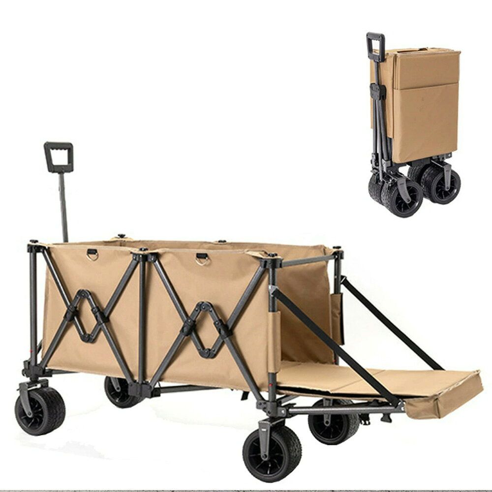 【2/25~02/28 6%OFFクーポン配布中】Fengzel Outdoor 長物対応 後ろ開け アウトドアワゴン キャリーカート 300L膨大容量 耐荷重250kg 360度回転 ロック装置 タイヤ 容量増大メッシュカゴ付き 引き押し2WAY コンパクト収束式 キャリーワゴン