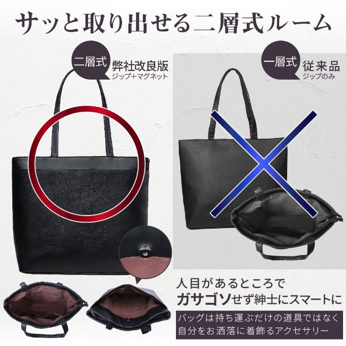 二層式の便利なトートバッグ