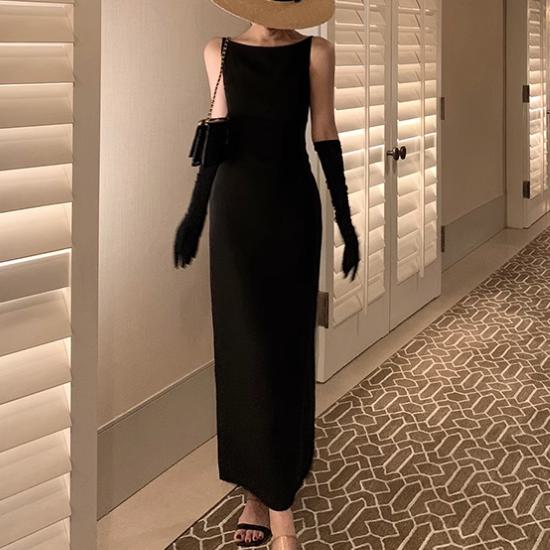 Long - 【取寄】リゾートワンピース レディース ワンピース ノースリーブワンピース ロングワンピース スリムフィット タイト シンプル 無地 カジュアル お出かけ おしゃれ きれいめ エレガント ハイウエスト 女性