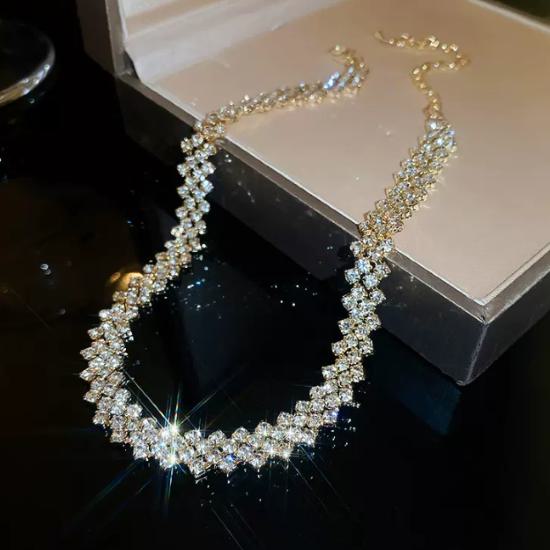 Rhinestone - 【取寄】チョーカー ネックレス 首飾り レディース 新作 アクセサリー ラインストーン きらきら エレガント きれいめ パーティー お呼ばれ 結婚式 ファッション ジュエリー ゴージャス 大人可愛い 上品 トレンド オルチャン デコルテ フォーマル モード ゴールド ワンサイズ