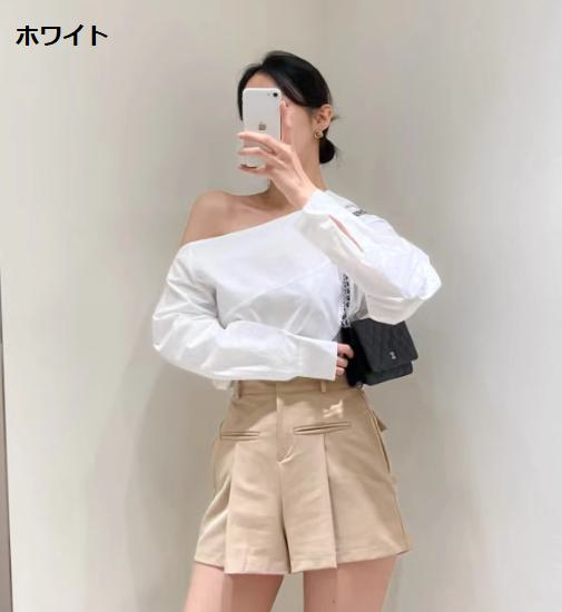 【取寄】オフショルダーブラウス シャツ トップス ワンショルダー シャツ ドルマン...