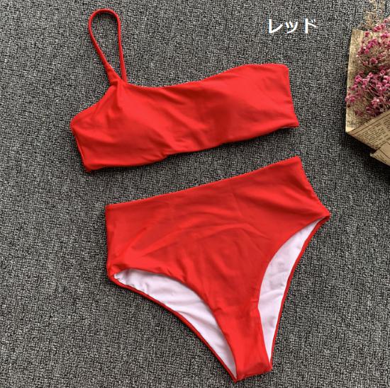 【取寄】ビキニ レディース 水着 体型カバー セパレート 上下セット セットアップ 2点セット チューブトップ シンプル 無地 カジュアル セクシー ブラジリアンビキニ スイムウェア ビーチウェア 海 プール ビーチ 海水浴 夏 リゾート ツーピース オトナ女子 黒 ブラック 赤