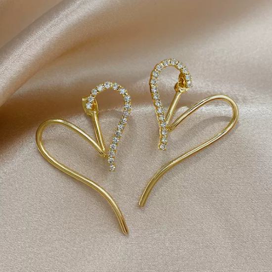 Rhinestone - 【取寄】ピアス レディース アクセサリー ジュエリー キャッチ ハート ラインストーン きれいめ エレガント おしゃれ カジュアル お出かけ 可愛い 大人女子 きらきら ピアス 母の日 クリスマス 誕生日プレゼント パーティー 結婚式 大きめ 20代 30代 40代 ゴールドカラー