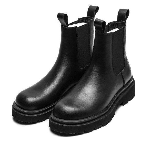 Thick Sole - 【取寄】ショートブーツ 靴 シューズ ブーツ 大きいサイズ レディース 秋冬 新作 サイドゴアブーツ ラウンドトゥ ローヒール レザー カジュアル お出掛け おしゃれ 厚底 シンプル 無地 サイドゴア 大人可愛い スタイリッシュ トレンド 疲れにくい ブラック 22.5cm〜25.0cm
