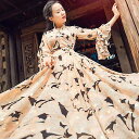 【取寄】ドレス レディース ワンピース 結婚式 大人 ピアノ 発表会 大きいサイズ ロング マキシ丈 シフォンドレス フリル ハイウエスト 襟付き Vネック 総柄 パーティー お呼ばれ 二次会 食事会 おしゃれ きれいめ フェミニン エレガント フォーマル 20代 30代 40代 ベージュ(4)