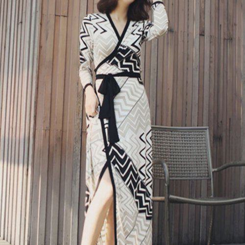 【取寄】ドレスワンピース エレガント パーティードレス ラップドレス カシュクール Vネック 七分袖 タイト リボンベルト タイト 大人っぽい ボディライン ハイセンス 美シルエット 素敵 華やか フェミニン 結婚式 2次会 お呼ばれ フォーマル インスタ映え 白黒 フリーサイズ