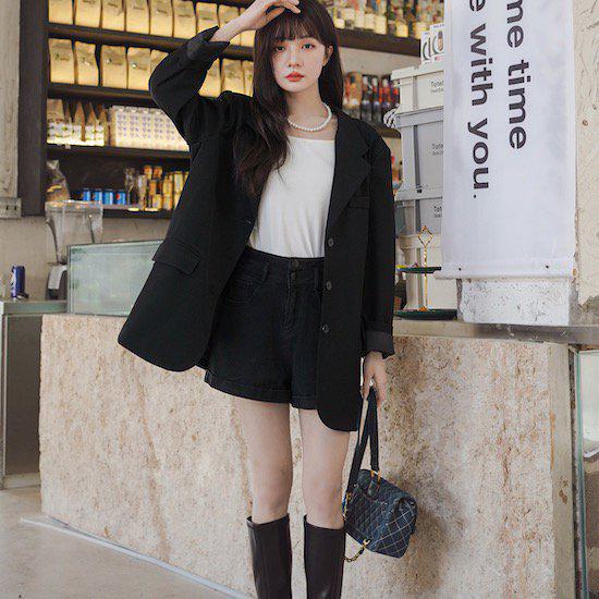 【取寄】ジャケット レディース 秋 テーラードジャケット アウター テーラード 大きいサイズ XL ゆったり 体型カバー ビッグシルエット 無地 シンプル 黒 ブラック きれいめ 上品 ボタン シングルボタン ビジネス 通勤 オフィス 通学 おしゃれ 羽織り ルーズ こなれ感 定番