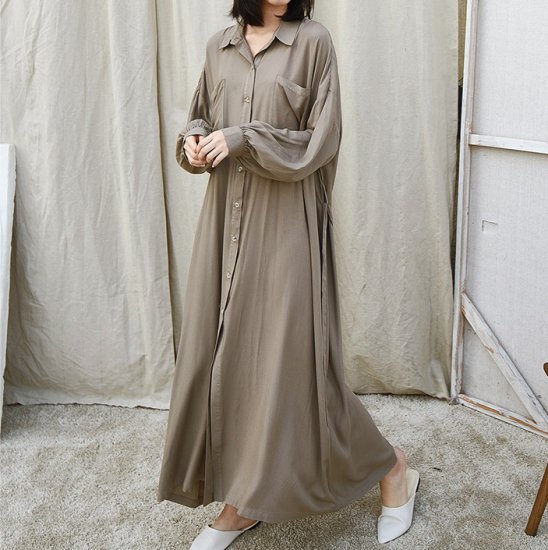 【取寄】ロングワンピース 大きいサイズ ゆったり とろみシャツロングワンピース 春ワンピース 新作ワンピース 長袖 マキシ丈 ロング トレンド 韓国デザイン