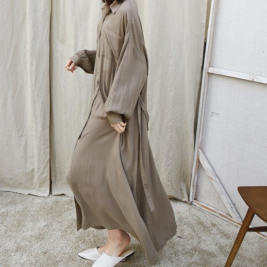 【取寄】ロングワンピース 大きいサイズ ゆったり とろみシャツロングワンピース 春ワンピース 新作ワンピース 長袖 マキシ丈 ロング トレンド 韓国デザイン