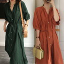 【取寄】大きいサイズ ロングワンピース シャツワンピース シャツワンピ カットソーワンピース ロング丈 ゆったり ぽっちゃり 長袖 春新作 春服 春物 大きいサ...