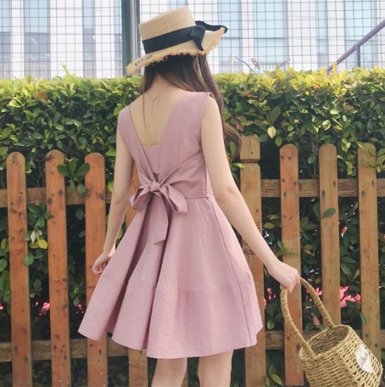 【取寄】リゾート ミニワンピース レディース バックリボン ミニ丈 ワンピ 夏 新作 サマードレス Aラインスカート ガーリー 可愛い リゾート ミニワンピース レディース バッククロス ミニ丈 ワンピのサムネイル