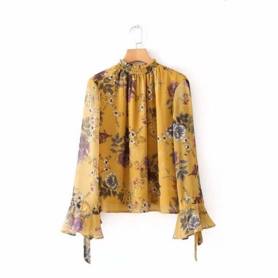 花柄ブラウストップスレディース長袖...