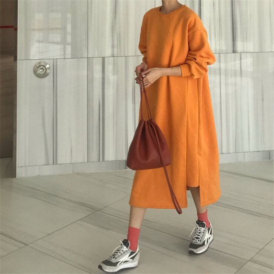 【取寄】ロングワンピース ロングワンピ レディース 大きいサイズ ラウンドネック レトロシック ワンピース ワンピ 長袖 秋冬新作 秋 秋色 秋服 秋sale 韓国 ゆったり ロングワンピース ロングワンピ