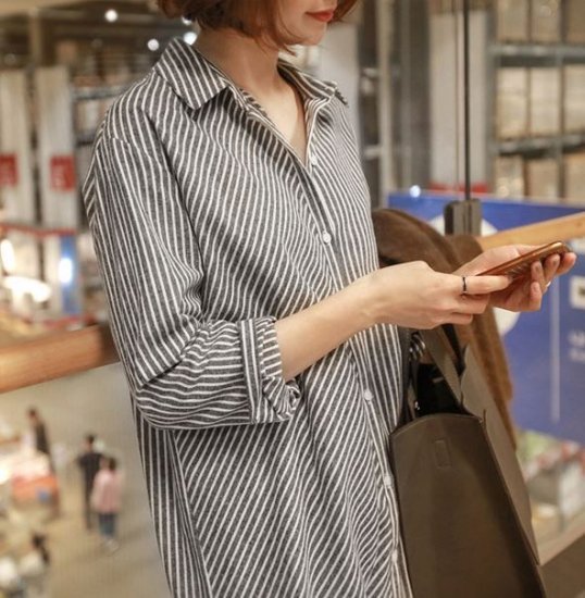 【取寄】シャツワンピース シャツワンピ レディース ストライプ柄 長袖 ロング シャツ ワンピース ワンピ 大きいサイズ 韓国 春新作 春 春色 春服 春sale ゆったり シャツワンピース シャツワンピ