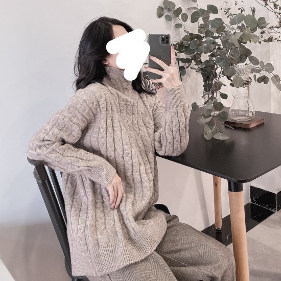 【取寄】ニット セーター レディース トップス ハイネック ケーブル編み モヘア ニット セーター 大き..