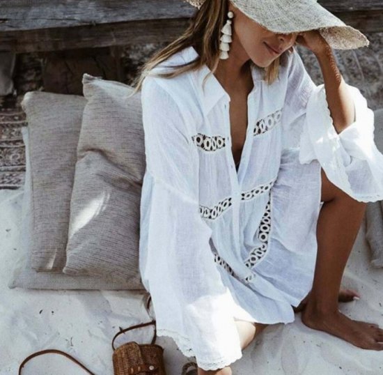 【取寄】カバーアップ ビーチウエア レディース 体型カバー ボヘミアン シャツ カーディガン ホワイト 白 シャツ 水着 大人可愛い 日焼け対策 夏 新作 ビーチ プール リゾート カバーアップ ビーチウエア