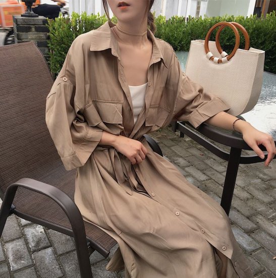 Rakuten - 【取寄】シャツワンピース シャツワンピ レディース オーバーサイズ ロング丈 ワンピース ウエストマーク ワンピ 大きいサイズ 春新作 春 夏 春色 春服 春sale ゆったり シャツワンピース シャツワンピ