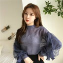 【取寄】シャツ ブラウス レディース トップス シースルー シフォンシャツ スタンドカラー ボリューム袖 長袖 プルオーバー キャミソール付き 春新作 春夏 春色 春服 春sale ゆったり シャツ ブラウス(4)