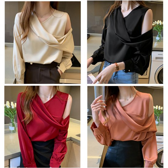 とろみ素材ブラウスブラウスレディー...