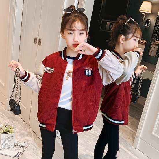 【取寄】ブルゾン ジャケット ガールズ ボーイズ 男の子 女の子 男女兼用 スポーティー カラバリ 2色 ブラック レッド ラウンドネック コットン 子供服 子供用 キッズ 春 秋冬 新作 カジュアルスタイル