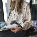 【取寄】ブラウス レディース 大きいサイズ ドット柄 水玉 トップス シャツ 長袖 S M L XL 2XL 春新作 春服 春物 アプリコット ラウンドネック ...