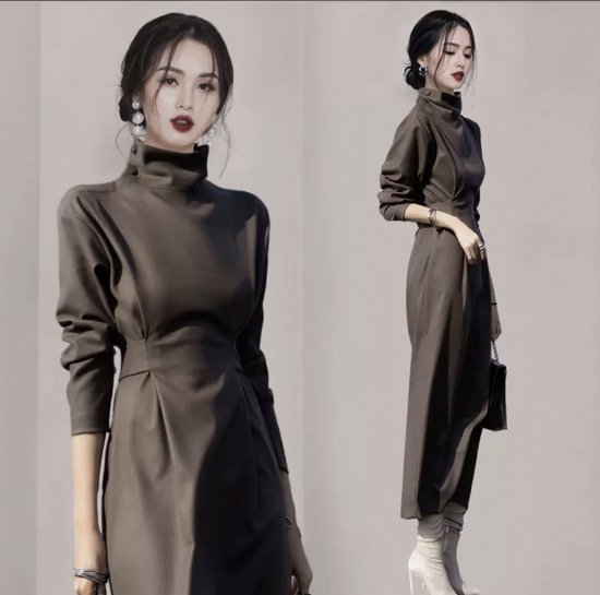 Long - 【取寄】ワンピース 秋 冬 ロング 長袖 フォーマル 大きいサイズ ロングワンピース レディース 大人 OLさん ハイネック ハイネックロングワンピース お呼ばれ 結婚式 大人ワンピース きれいめ