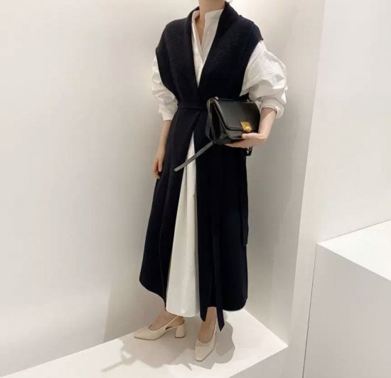 【取寄】ワンピース レディース 長袖 秋冬 春 シャツワンピース ロングワンピース きれいめ 大人 フォーマル オフィス ベスト ロングニットベスト 韓国風 オルチャン 通勤着 カジュアル