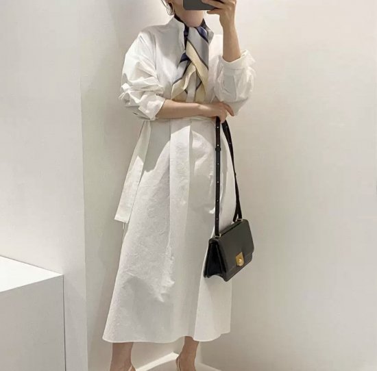 【取寄】ワンピース レディース 長袖 秋冬 春 シャツワンピース ロングワンピース きれいめ 大人 フォーマル オフィス ベスト ロングニットベスト 韓国風 オルチャン 通勤着 カジュアル