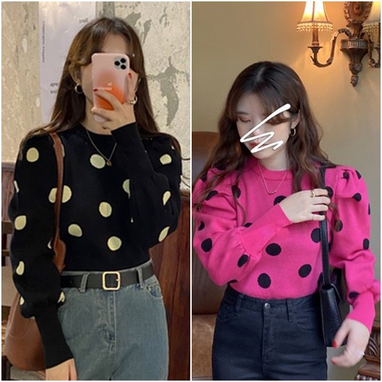 【取寄】セーター レディース 学生 ニット 長袖 秋 冬 オフィス ニットウエア トップス カットソー 秋冬 ニットソー 韓国風 水玉柄 カジュアル キュート 着やすい ゆったり ニットセーター ドット柄