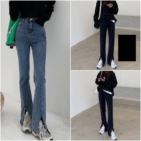 Boot Cut Jeans - 【取寄】パンツ レディース カジュアルパンツ スリム ロングパンツ ボトムス 無地 秋冬 カジュアル シンプル 大きいサイズ ズボン 秋 冬 ハイウエスト ジーンズ デニム スリット ブーツカット フレア